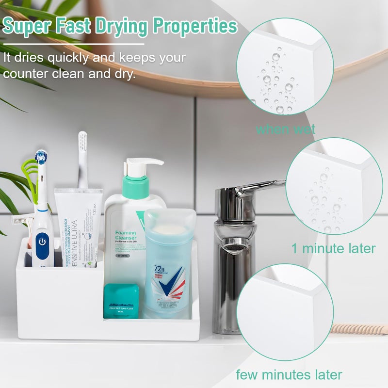 Heagoale Diatomite Toothbrush Holders for Bathrooms, Quick Dry Electric Tooth Brush and Toothpaste Organizer Bathroom Accessories for Countertop, Vanity, Sink - White - Image 3