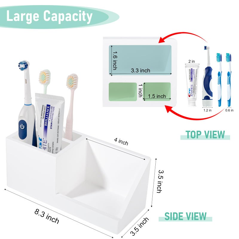 Heagoale Diatomite Toothbrush Holders for Bathrooms, Quick Dry Electric Tooth Brush and Toothpaste Organizer Bathroom Accessories for Countertop, Vanity, Sink - White - Image 4