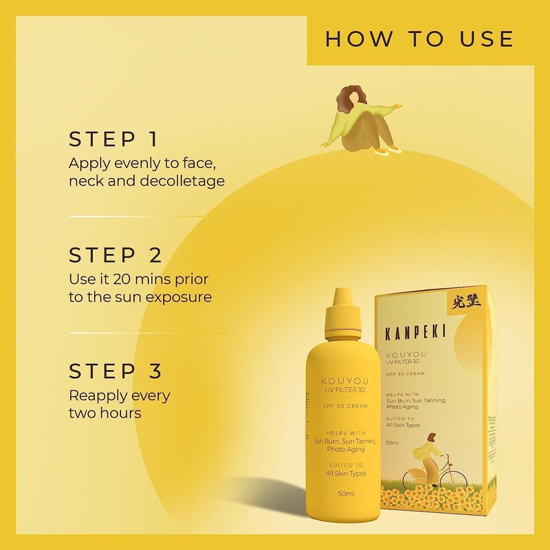 KANPEKI واقي شمس كانبيكي كوييو فلتر SPF 30 للحماية من حروق الشمس والتسمير خفيف الوزن واسع الطيف PA بدون أثر أبيض مناسب لجميع أنواع البشرة 50 مل - Image 4