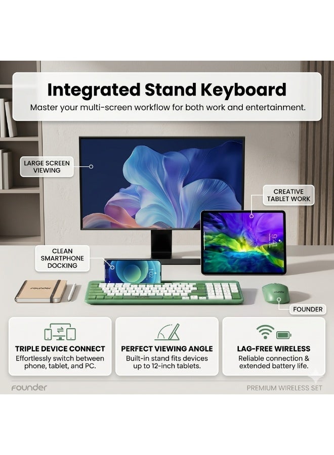 founder KN500 Wireless Keyboard and Mouse Combo with Tablet Stand, 2.4GHz, Scissor Switch, 1600 DPI, Compatible with Windows & Mac (Green) - Image 5