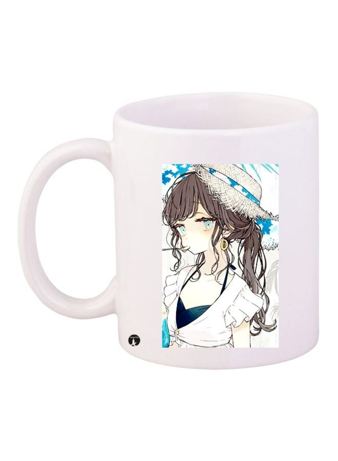 RYN Anime Girl Printed Coffee Mug White/Grey/Blue 11ounce
