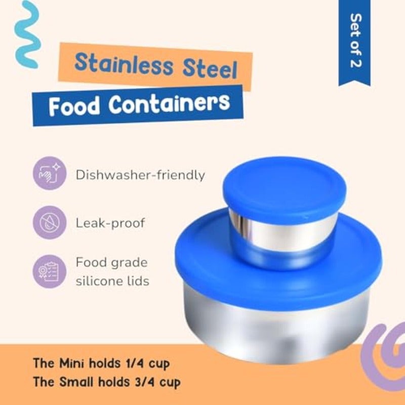 Stainless Steel Snack Containers: 2 Pack Leak Proof Small Metal Food Containers with Silicone Lids Dark Blue - Image 2