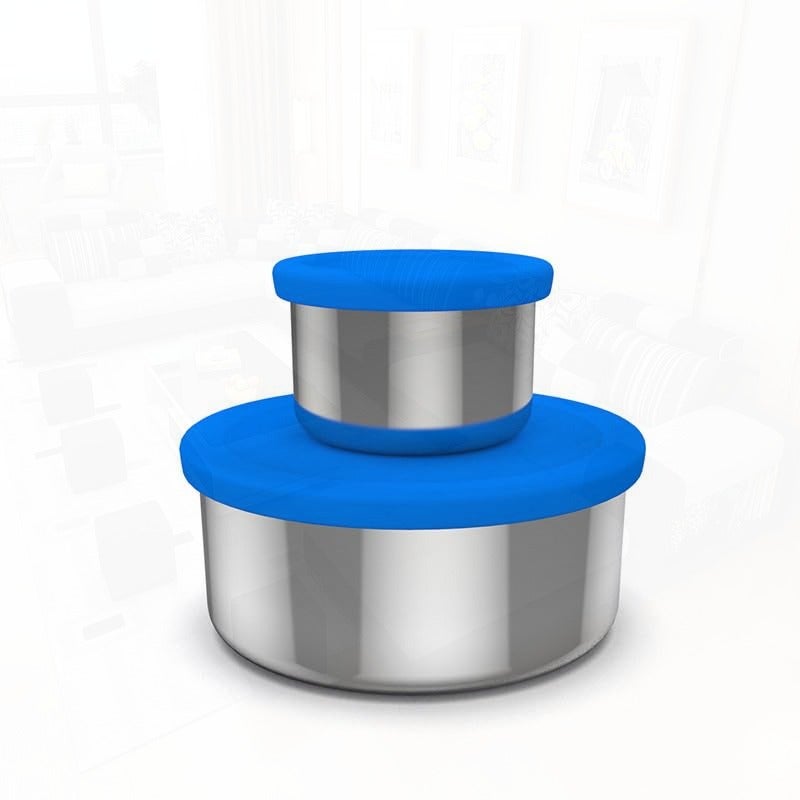 Stainless Steel Snack Containers: 2 Pack Leak Proof Small Metal Food Containers with Silicone Lids Dark Blue - Image 1