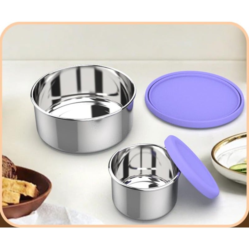 Stainless Steel Snack Containers: 2 Pack Leak Proof Small Metal Food Containers with Silicone Lids Dark Blue - Image 5