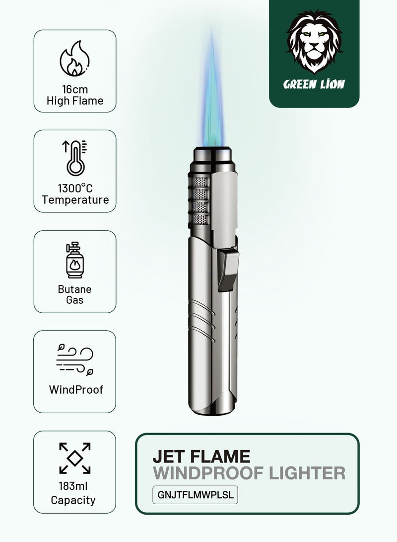 جرين ليون ولاعة جت فليم مقاومة للرياح 183 مل / قابل لإعادة التعبئة / فتحات تبريد / قفل أمان / تصميم مريح - فضي - Image 1