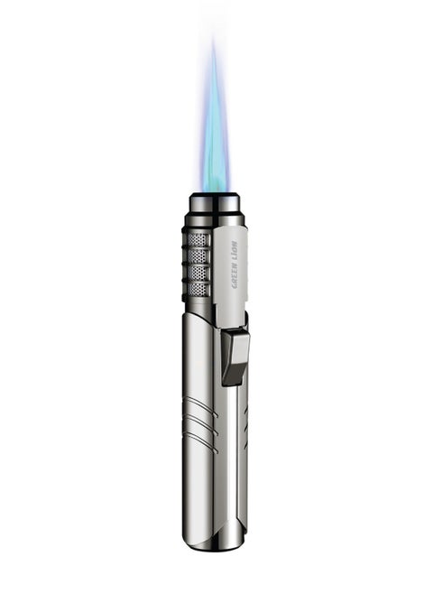 Jet Flame Windproof Lighter 183ml / Refillable / Cooling Holes / Safety Lock / Ergonomic Design - Silver