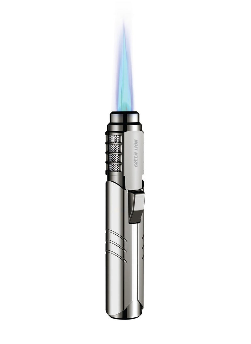 GREEN LION Jet Flame Windproof Lighter 183ml / Refillable / Cooling Holes / Safety Lock / Ergonomic Design - Silver  - Image 1