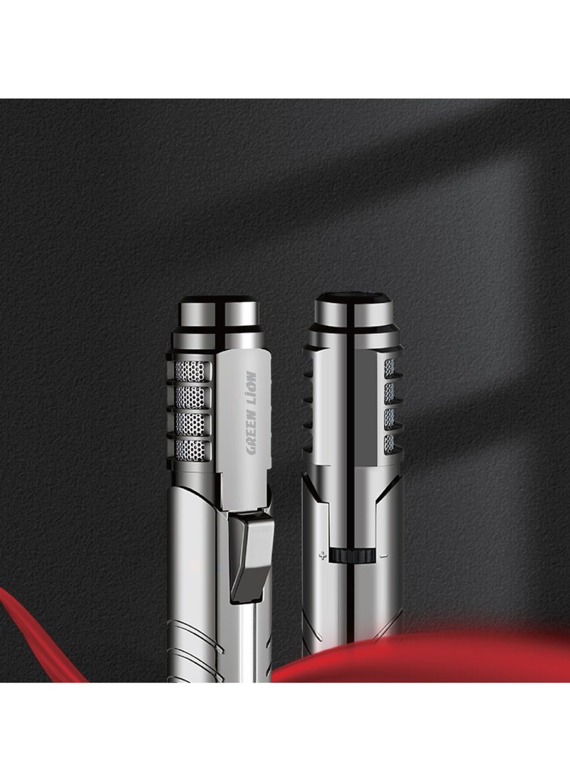 GREEN LION Jet Flame Windproof Lighter 183ml / Refillable / Cooling Holes / Safety Lock / Ergonomic Design - Silver  - Image 2