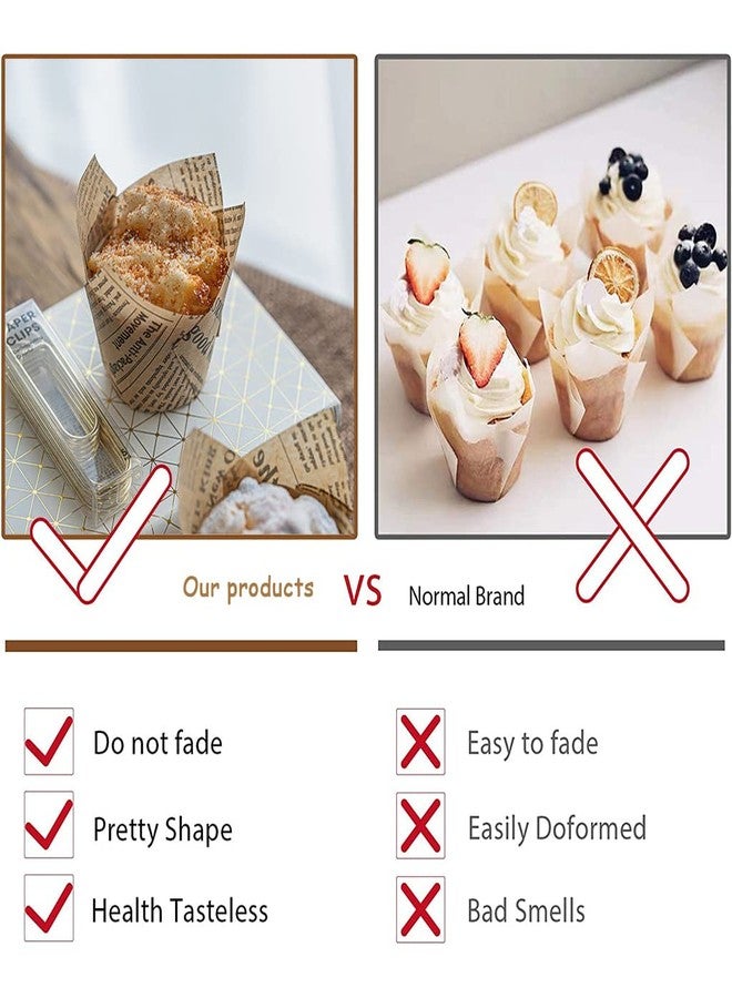Supvox® 100Pcs Cupcake Liner, 5cm Diameter Tulip Cupcake Paper Cups, Food Grade Greaseproof Paper Baking Cups Muffin Liners Holders for Baking Weddings, Birthdays (Natural Newspaper Printed) - Image 4