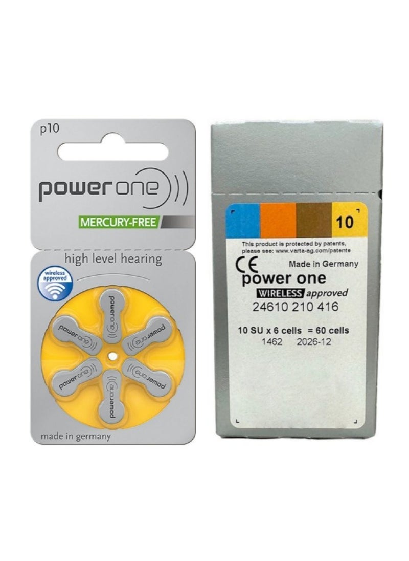Power One PowerOne P10 Hearing Aid Batteries Mercury Free High Performance Mini Digital Battery 60 PCS 1.45V (Yellow)  - Image 3