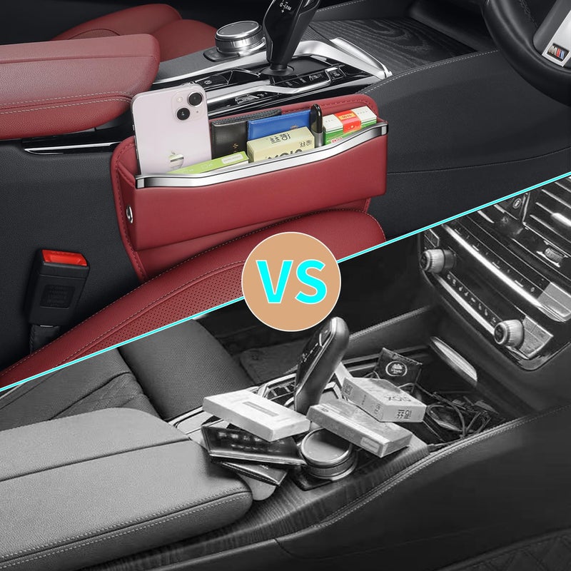 HOLDCY Car Seat Gap Filler Organizer - Leather Console Side Pocket Seat Storage - Stylish and Practical Car Accessories for Cars,SUV,Truck (Red - 1 Pack) - Image 2