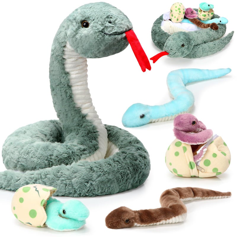 Leitee Giant Snake Stuffed Animal 63 Inch Large Mommy with 4 Babies 2 Eggs Realistic Stuffed Snake with Babies for Kids Christmas Halloween Favors Prank Props GiftsVivid Style - Image 3