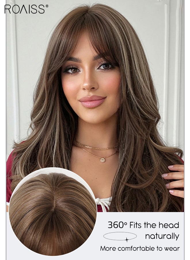 roaiss Brown Highlighted Long Curly Hair Wig, 20 Inches Long, Elegant, Fashionable, Breathable, Heat-Resistant Synthetic Fake Hair, Easy To Maintain, Suitable For Women For Festivals, Travels, Parties, Role-Playing And Daily Wear - Image 5