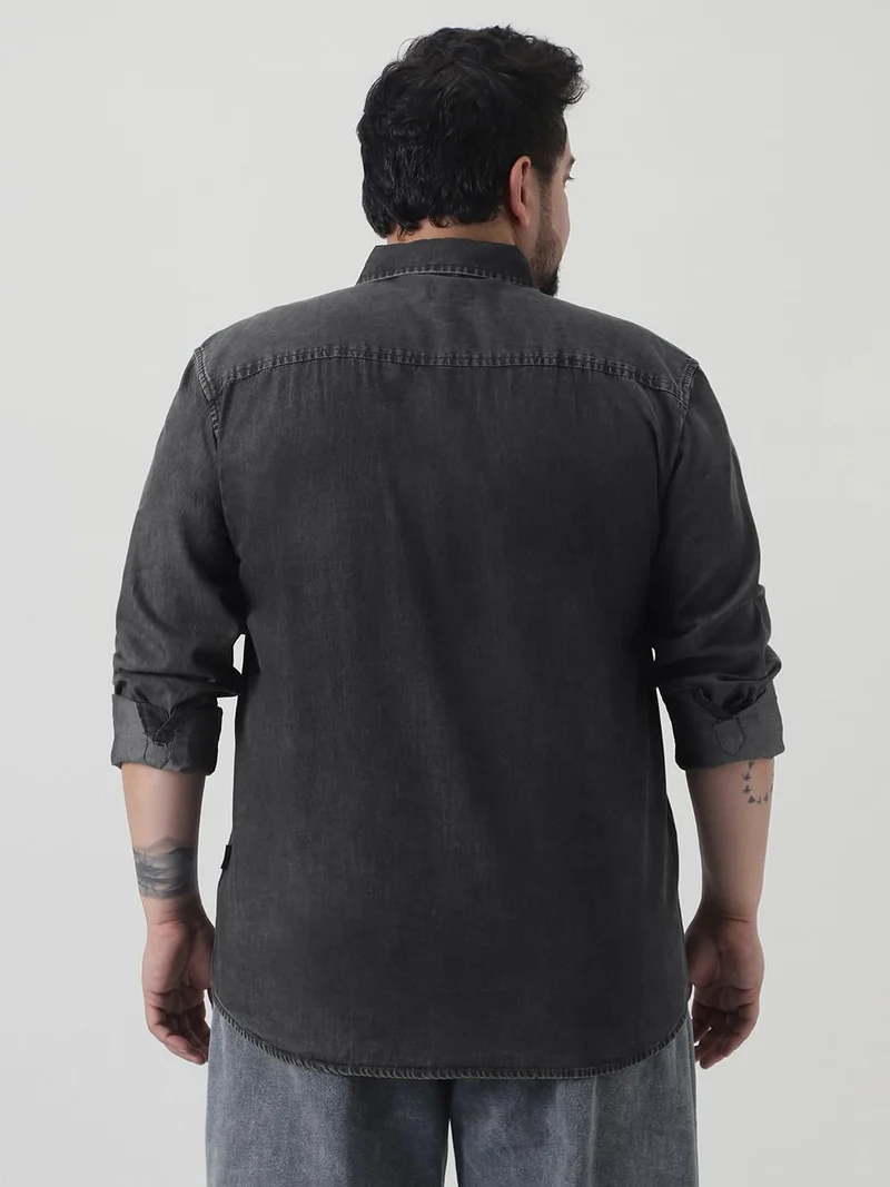 Urbano Fashion  Urbano Plus Men's Grey Regular Fit Full Sleeve Washed Denim Shirt  | Best Price UAE