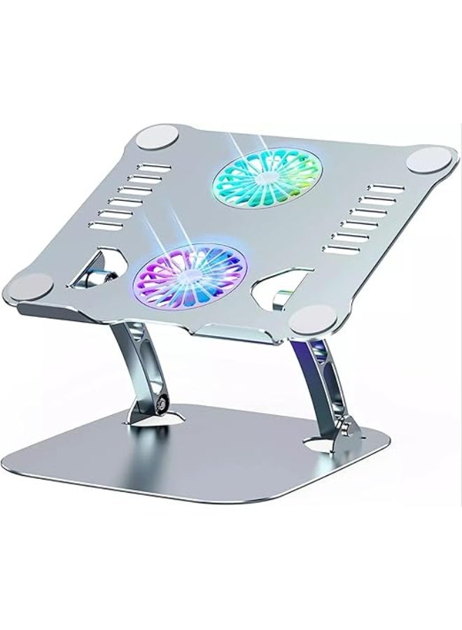 Premium 360° rotating metal laptop stand with dual cooling fans and RGB lighting - Sturdy, ergonomic, and easy-to-use design for everyday and professional use - Image 4