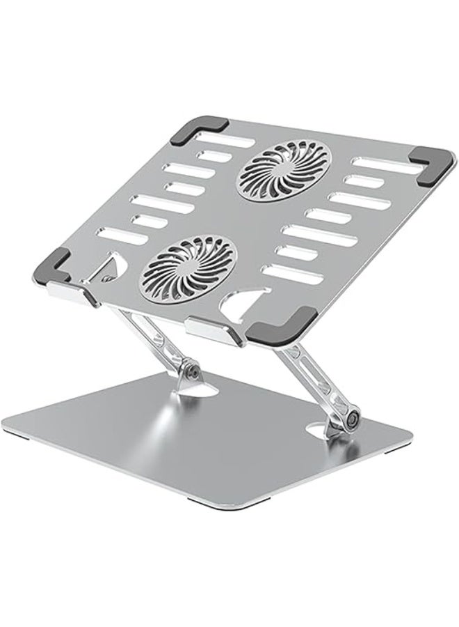 Premium 360° rotating metal laptop stand with dual cooling fans and RGB lighting - Sturdy, ergonomic, and easy-to-use design for everyday and professional use - Image 3