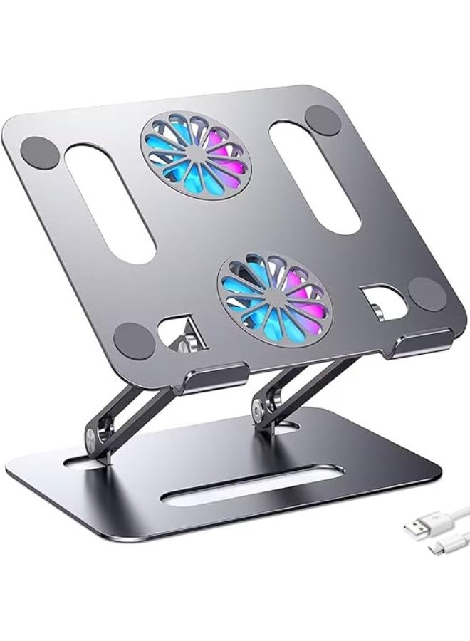 Premium 360° rotating metal laptop stand with dual cooling fans and RGB lighting - Sturdy, ergonomic, and easy-to-use design for everyday and professional use - Image 5