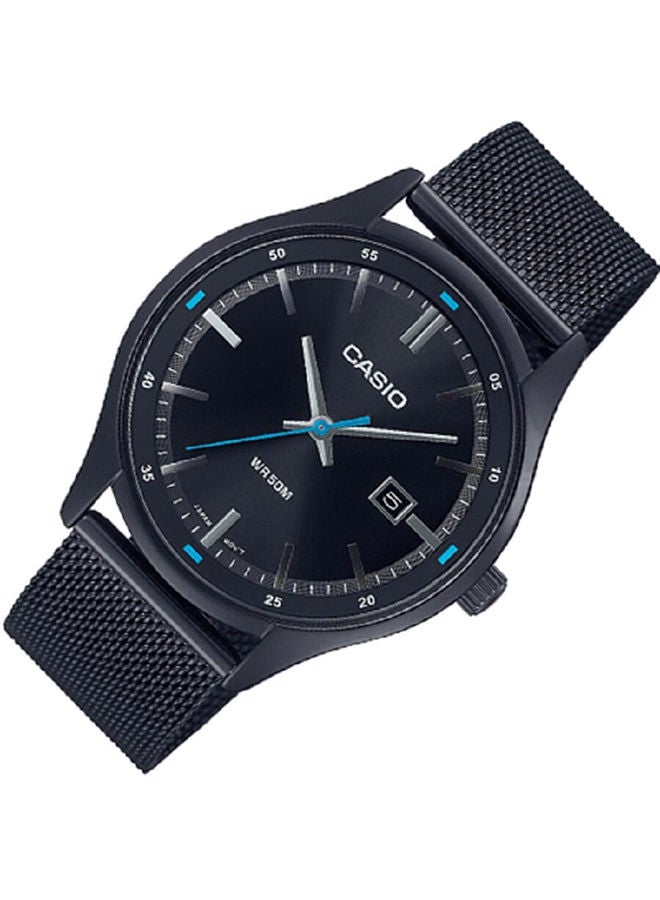 Men Watch Analog Date Display Black Dial Stainless Steel Mesh Band Ion Plated Case MTP-E710MB-1AVDF