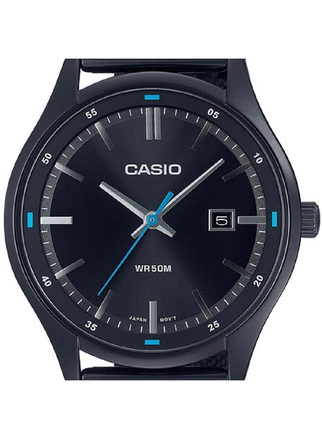 Men Watch Analog Date Display Black Dial Stainless Steel Mesh Band Ion Plated Case MTP-E710MB-1AVDF