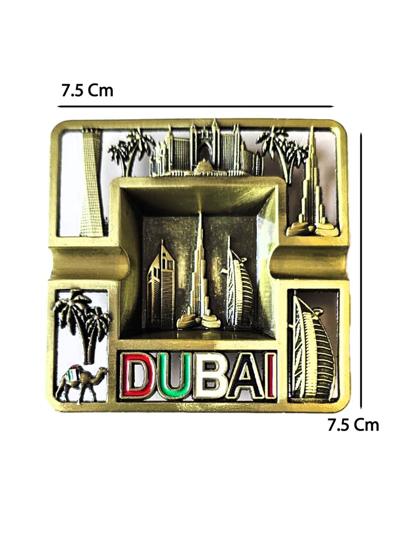 Souvenir Souq Dubai Skyline Metal Ashtray Made of Zinc Alloy – UAE Flag Colors with Burj Al Arab, Burj Khalifa Atlantis, Camel & Palm Tree, Greenish color finish - Image 5