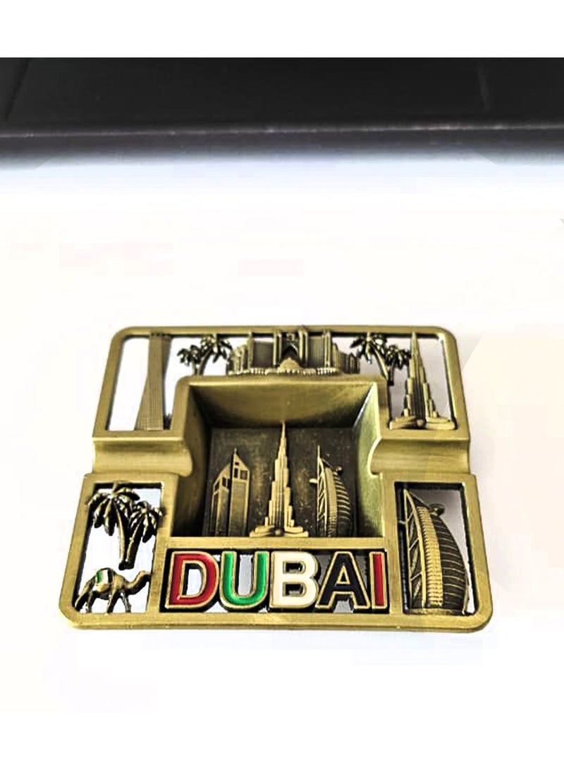 Souvenir Souq Dubai Skyline Metal Ashtray Made of Zinc Alloy – UAE Flag Colors with Burj Al Arab, Burj Khalifa Atlantis, Camel & Palm Tree, Greenish color finish - Image 4