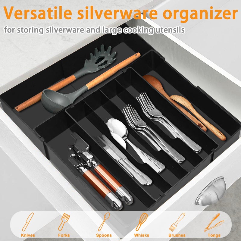 Homecor Silverware Organizer - Expandable Kitchen Drawer Organizer, 3" High Utensil Holder, BPA Free Flatware and Cutlery Tray for Spoons Forks Knives, Plastic Kitchen Organizer and Storage, Black - Image 5