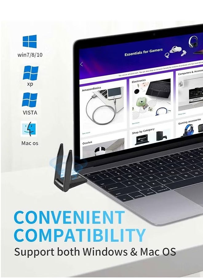 Wireless USB WiFi Adapter, 1300Mbps Dual Band 2.4/5Ghz Wireless Network External Receiver, for PC/Laptop/Desktop