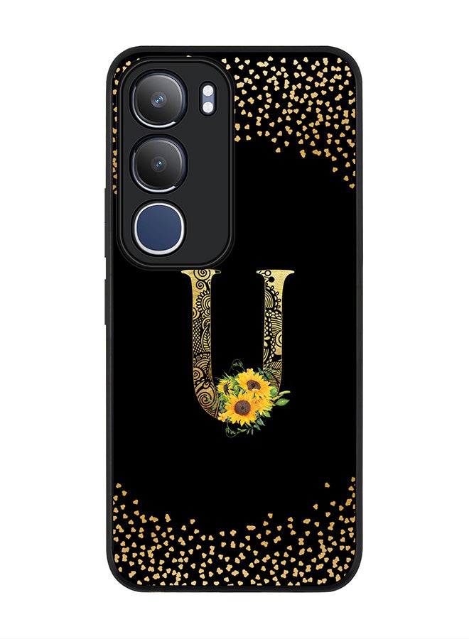 For vivo Y19s / Y19s Pro Case,Slim fit Camera Protection, Shockproof Thin Phone cover  - Custom Floral Monogram - U ( Black )