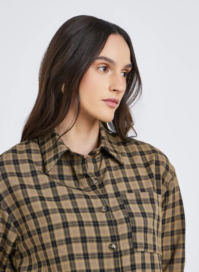 Styli Styli Checkered Print Spread Collar Oversized Shirt