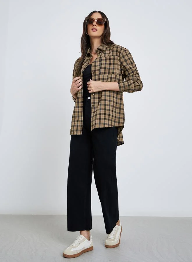 Styli Styli Checkered Print Spread Collar Oversized Shirt