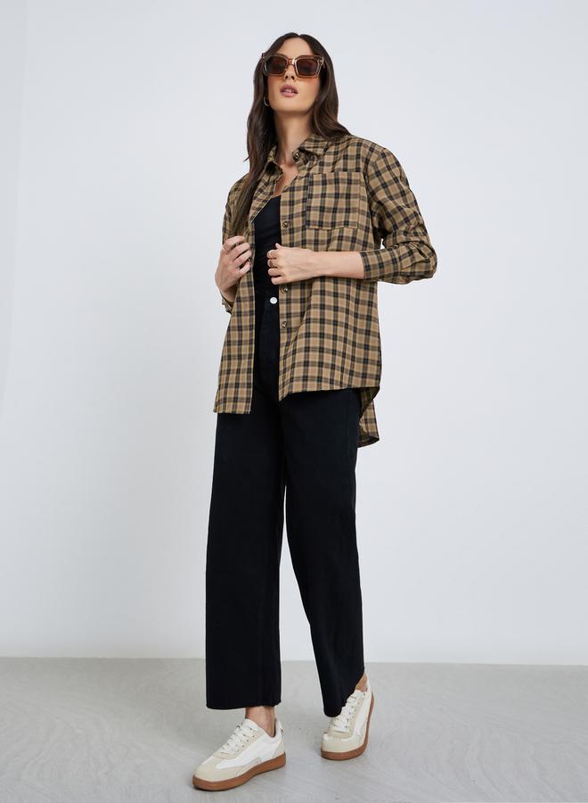 Styli Checkered Print Spread Collar Oversized Shirt - Image 2