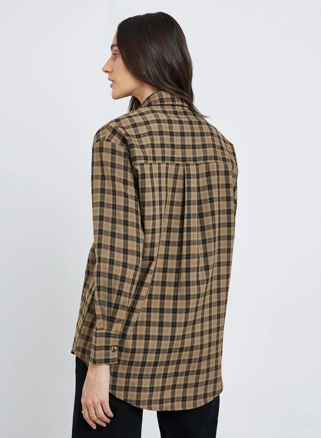 Styli Styli Checkered Print Spread Collar Oversized Shirt