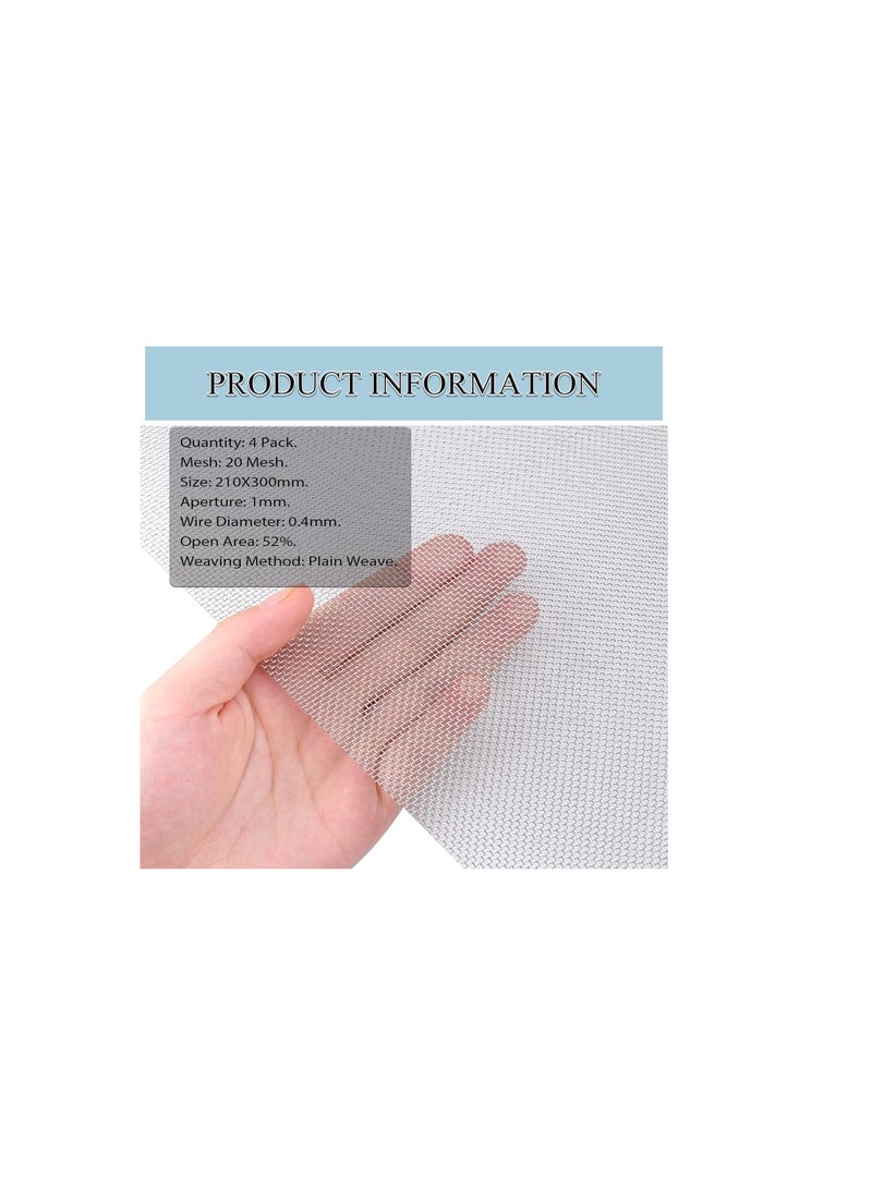 4 حزمة من شبكات الفولاذ المقاوم للصدأ 304 الاحترافية، ثقب 1 مم، مقاومة للصدأ، 20 شبكة فولاذية، شبكة متعددة الاستخدامات، شبكة معدنية لمشاريع الأعمال اليدوية، للنوافذ أو المطبخ أو الحمام، 210 مم × 300 مم - Image 2