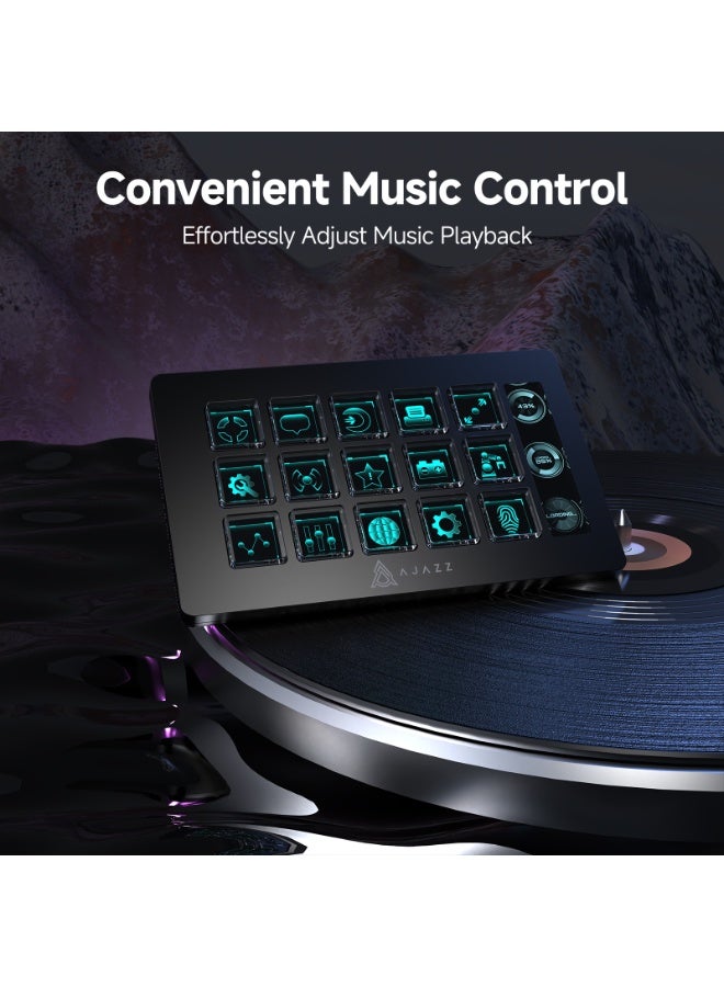 A-jazz AKP153E Black International Edition Programmable Keyboard: 15-Key Visual Control Console with LCD Sub-Screen for Live Streaming and Editing Efficiency - Image 3