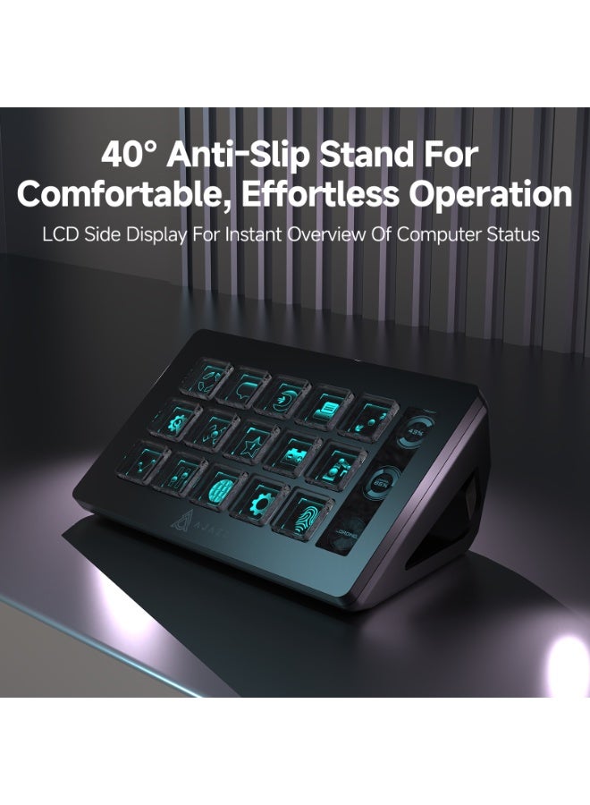 A-jazz AKP153E Black International Edition Programmable Keyboard: 15-Key Visual Control Console with LCD Sub-Screen for Live Streaming and Editing Efficiency - Image 5