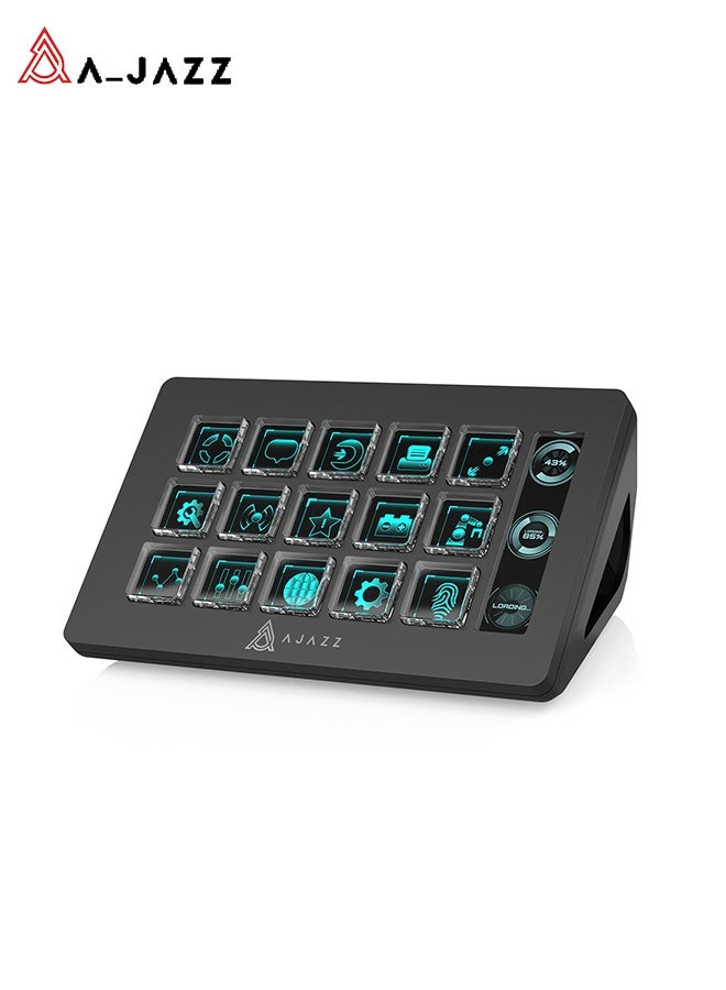 A-jazz AKP153E Black International Edition Programmable Keyboard: 15-Key Visual Control Console with LCD Sub-Screen for Live Streaming and Editing Efficiency - Image 1