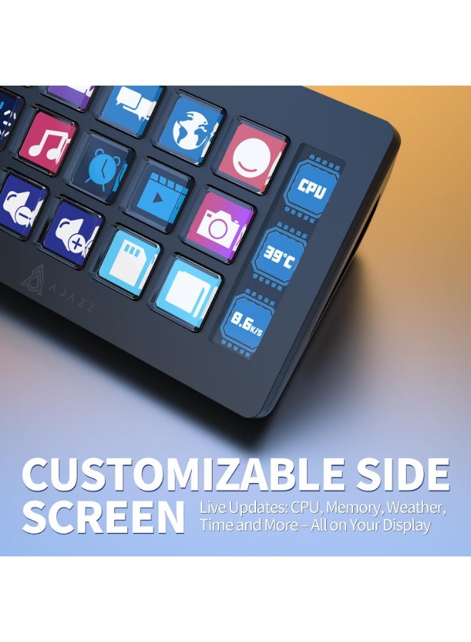 A-jazz The AKP153E supports one-click software launch. This mainstream media console features 15 programmable LCD macro keys and a side information display. It is compatible with Windows and Mac systems and is suitable for on-site video editing, office work, and gaming. - Image 3