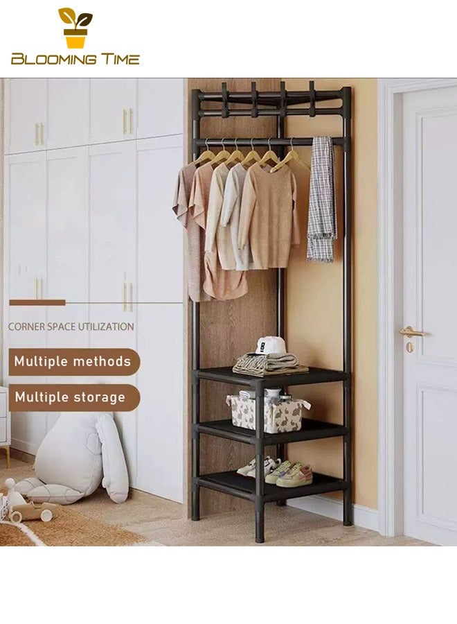BLOOMING TIME Corner Coat Rack, Floor-standing Home Bedroom Clothes Rack, Wall Corner Shoe and Hat Rack, Corner Clothes Rack, Removable Coat Rack, Living Room Storage Rack, Floor-standing Wall-mounted Multi-layer Storage Rack with Hooks - Image 2
