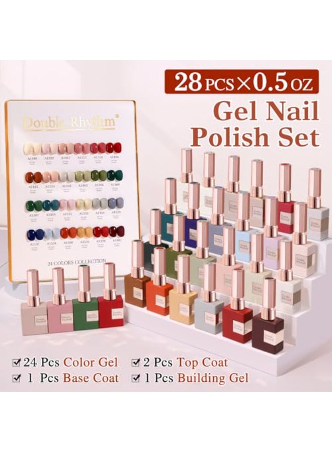 Double Rhythm 28Pcs 05Oz Gel Nail Polish Set Same Color Same Bottle Soak Off Gel Polish Kit Nail Art Manicure Salon DIY at Home for Women Burgundy Green CollectionT241 - Image 3