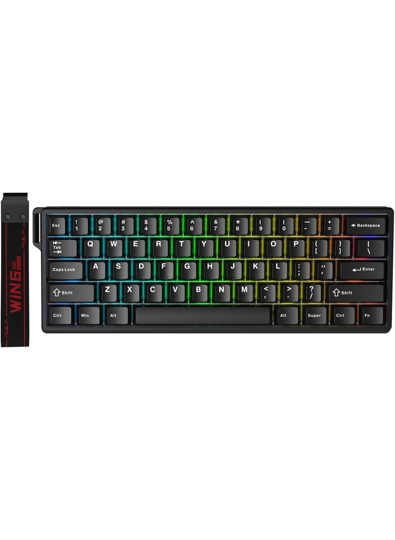 أولا كيبورد الألعاب AULA WIN60 HE بمفاتيح مغناطيسية ومعدل استجابة 8000Hz وإضاءة RGB وتخطيط US باللون الأسود - Image 1