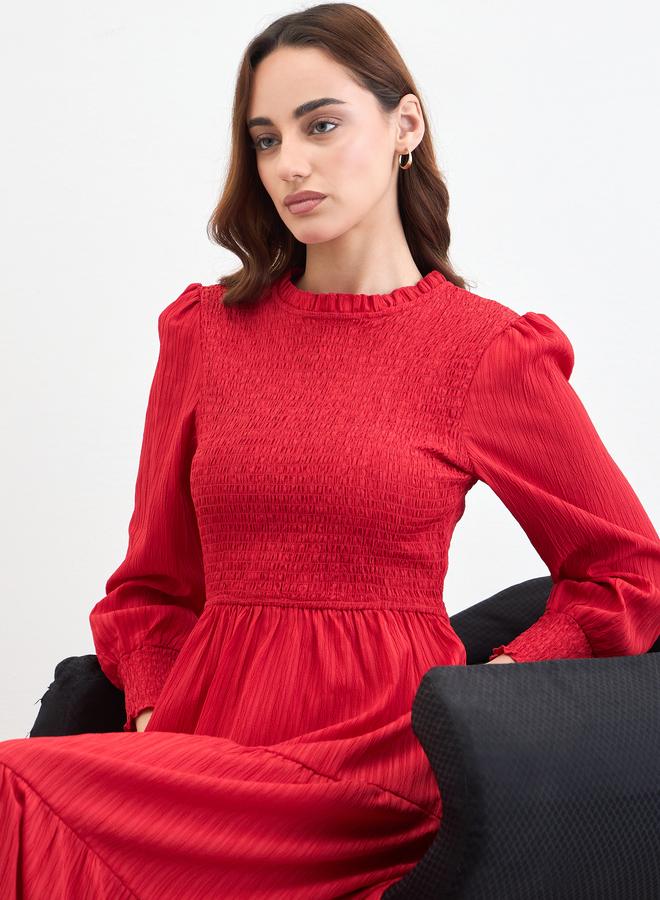 Styli Red Long Sleeves Tiered Maxi Dress - Image 3