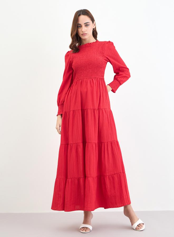 Styli Red Long Sleeves Tiered Maxi Dress - Image 1