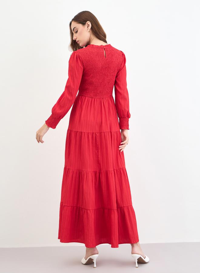 Styli Red Long Sleeves Tiered Maxi Dress - Image 4