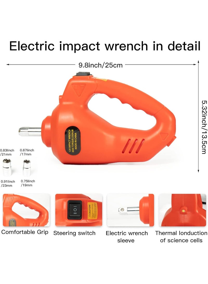 5 Ton Electric Hydraulic Car Jack Kit 3 in 1 12V with Impact Wrench Air Compressor LED Light Portable Tire Repair Set Orange - Image 2