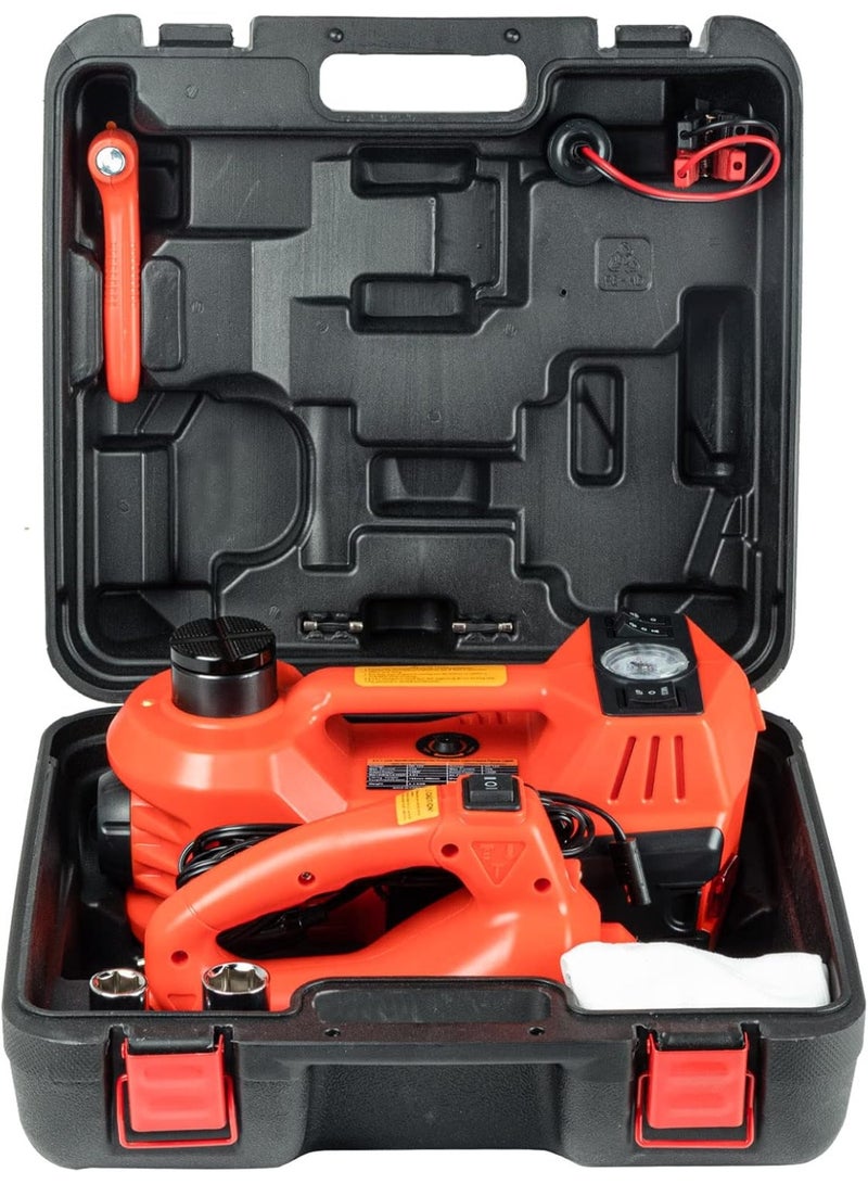 5 Ton Electric Hydraulic Car Jack Kit 3 in 1 12V with Impact Wrench Air Compressor LED Light Portable Tire Repair Set Orange - Image 1