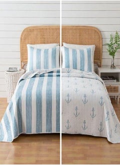 Great Bay Home Great Bay Home 2-Piece Twin Reversible Lightweight Nautical Quilt Comforter with 1 Sham | All-Season, Beach Bedspreads | Blue Coastal Coverlet Sets | Casco Bay Quilts Collection  - Image 3