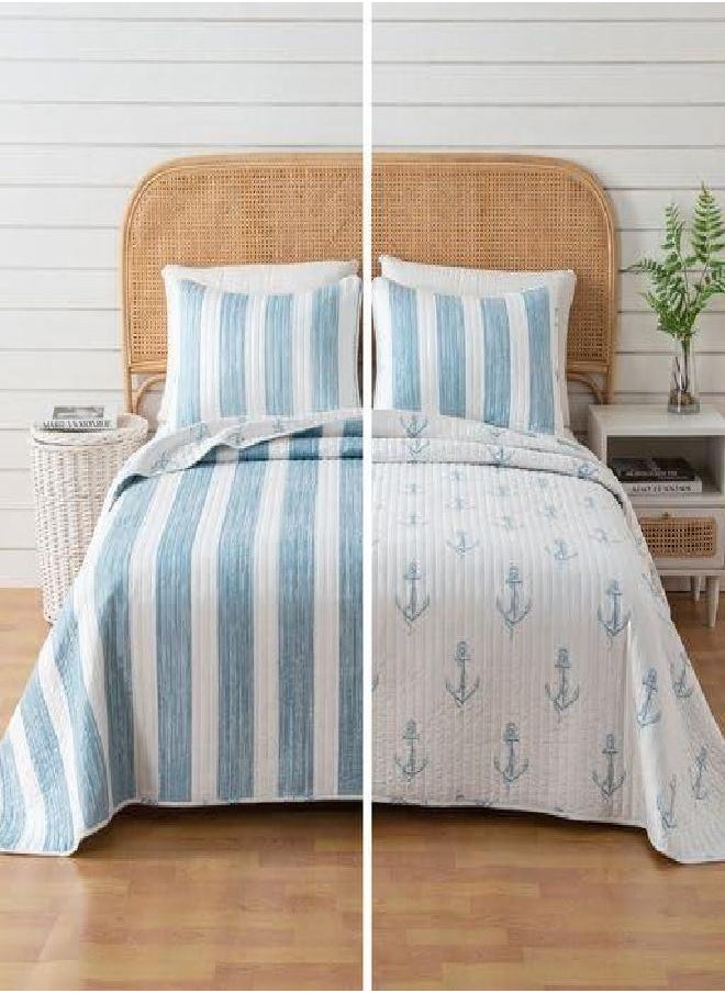 Great Bay Home Great Bay Home 2-Piece Twin Reversible Lightweight Nautical Quilt Comforter with 1 Sham | All-Season, Beach Bedspreads | Blue Coastal Coverlet Sets | Casco Bay Quilts Collection  - Image 3