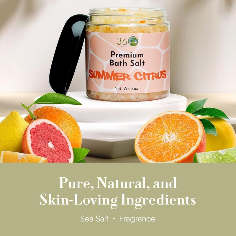 360Feel Summer Citrus Bath Salt Face Body Scrub All Natural Vegan Crueltyfree Exfoliator Moisturizing Bath Soak for Rejuvenating Skin Essential Oils 8 Oz Jar - Image 4