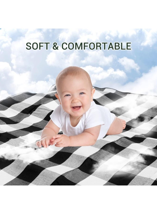 بلو فاير بطانية نزهة كبيرة مقاومة للماء 200×200 سم – بتصميم 3 طبقات قابلة للطي | مقاومة للرمال والعشب، ناعمة ومريحة مع مقبض حمل – مثالية للشاطئ، الحديقة، التخييم، الحفلات الخارجية والنزهات العائلية (أسود × أبيض) - Image 5