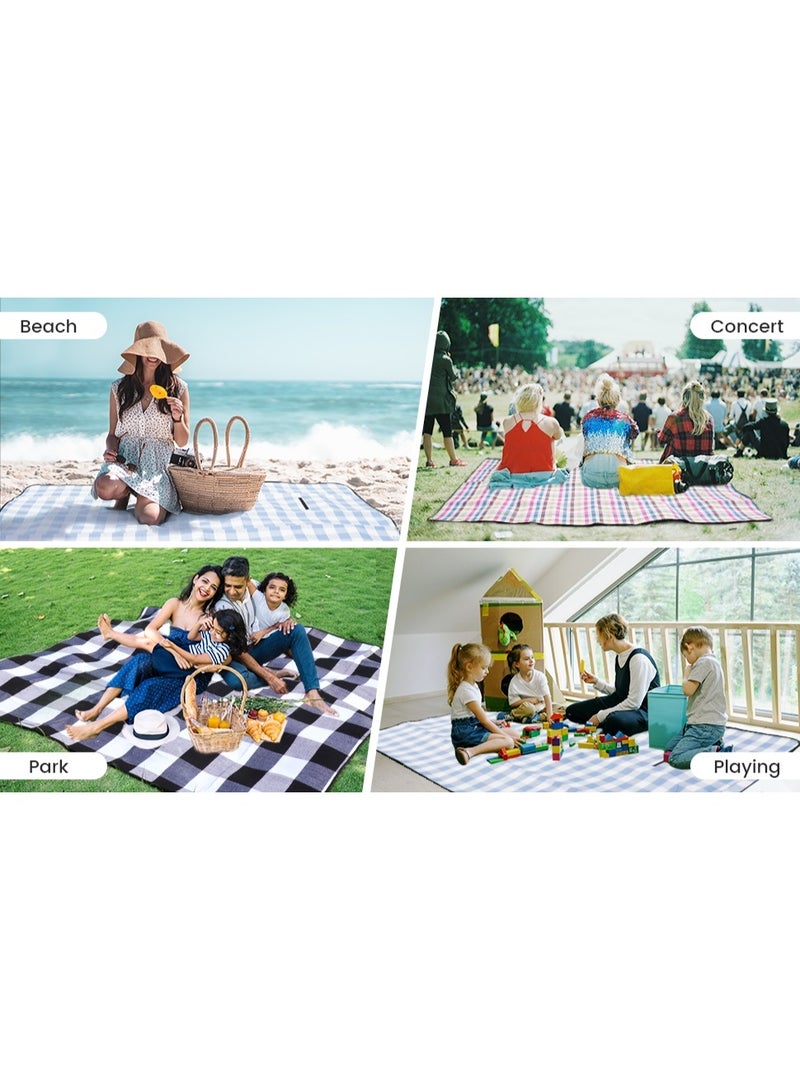 بلو فاير بطانية نزهة كبيرة مقاومة للماء 200×200 سم – بتصميم 3 طبقات قابلة للطي | مقاومة للرمال والعشب، ناعمة ومريحة مع مقبض حمل – مثالية للشاطئ، الحديقة، التخييم، الحفلات الخارجية والنزهات العائلية (أسود × أبيض) - Image 3